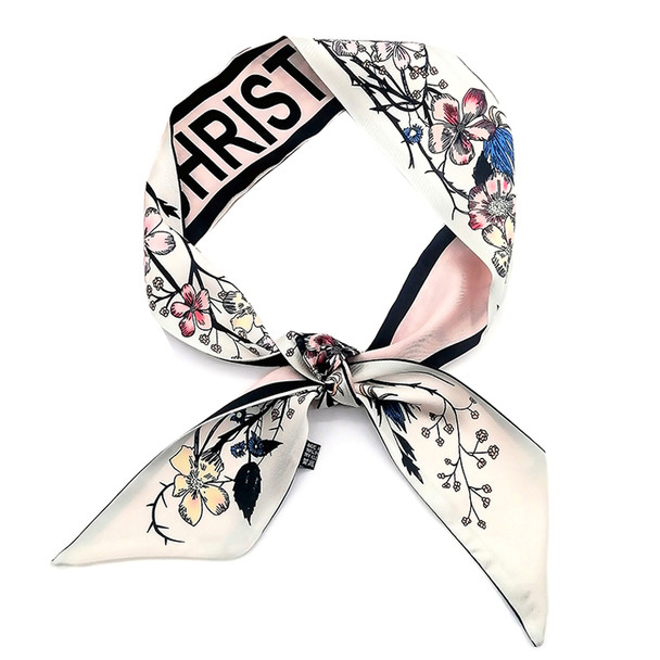 Spring Versatile Tarot Floral Ladies 100% Twill Silk Scarf Decoration Long Strip Silk Scarf Tie Binding Bag Ribbon Wrist Towel