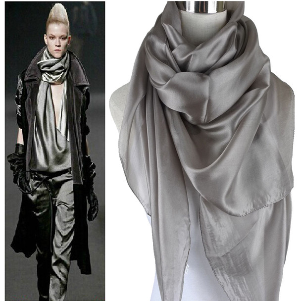 Ladies Brand Grey Mulberry Silk Scarf Shawl 180*110cm Oversize Design Female Scarves Wraps Summer Sunshade Shawls Khaki Black