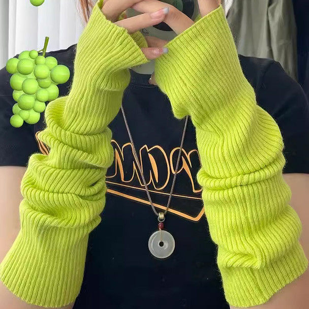 Long Fingerless Gloves Cuff Women‘s Mitten Winter Arm Warmer Knitted Arm Sleeve Casual Soft Girls Goth Clothes Punk Gothic Glove