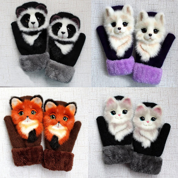 Funny Cute Cat Cartoon Winter Warm Children's Gloves Plus Velvet Thickened Girls Adults Gloves Christmas Gifts Kids Knit Mittens