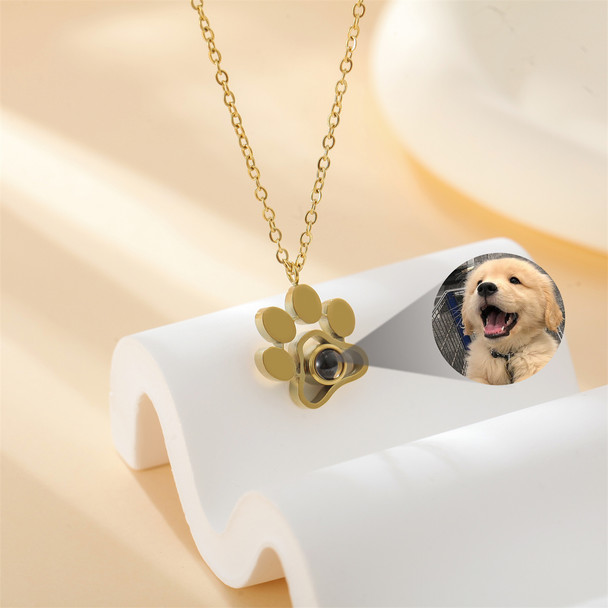 Photo Paw Projection Necklace Custom Pet Picture Projection Necklace Dog Paw Pendant Personalized Memorial Gift for Her