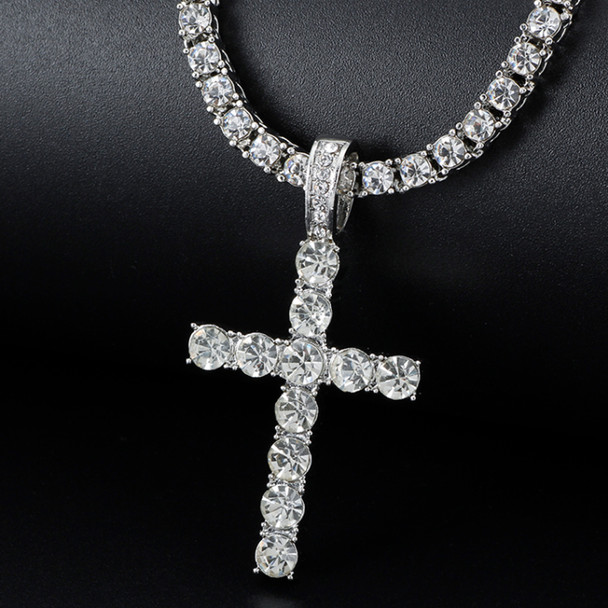 Men Women Hip Hop Cross Pendant Necklace with 4mm Zircon Tennis Chain Iced out Bling Necklaces HipHop Jewelry Fashion Gift A++