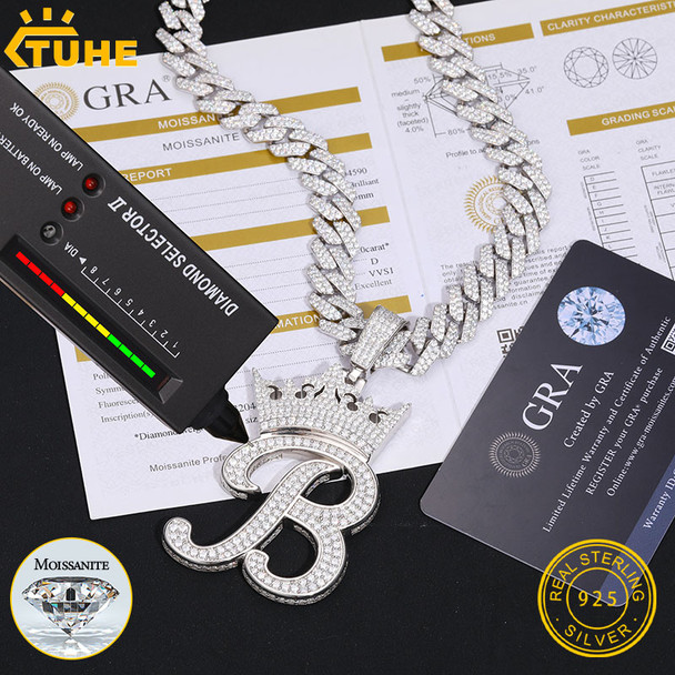 High Quality Crown Styles Letter Pendant Silver 925 Moissanite Iced Out Custom Name Necklace For Men Hip Hop Jewelry Gifts