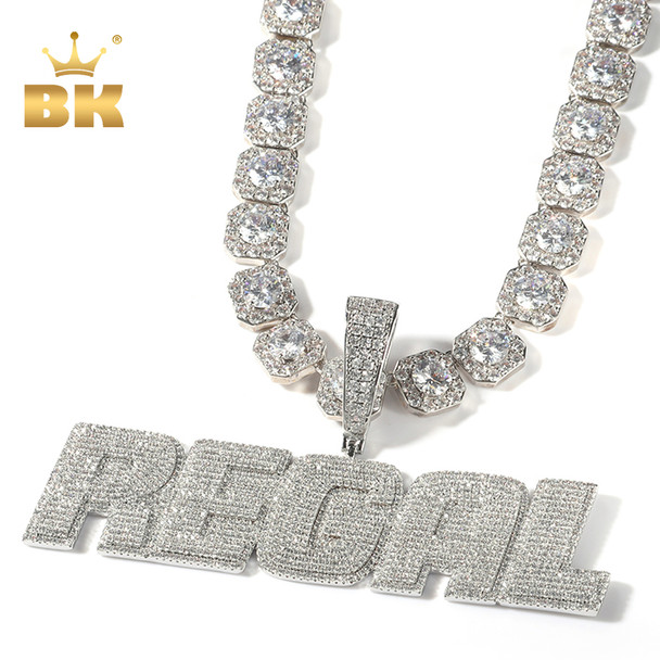 THE BLING KING Custom Initial Letter Pendant Full Iced Out Cubic Zirconia With 12mm Baguettecz Chain Necklace Hiphop Jewelry
