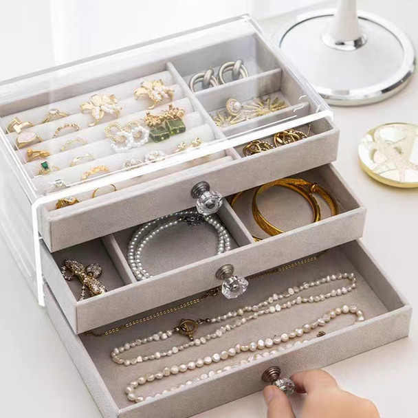 1 Piece of High-capacity Three-layer Flannel Jewelry Box Drawer Jewelry Box Storage Earrings Necklace Ring