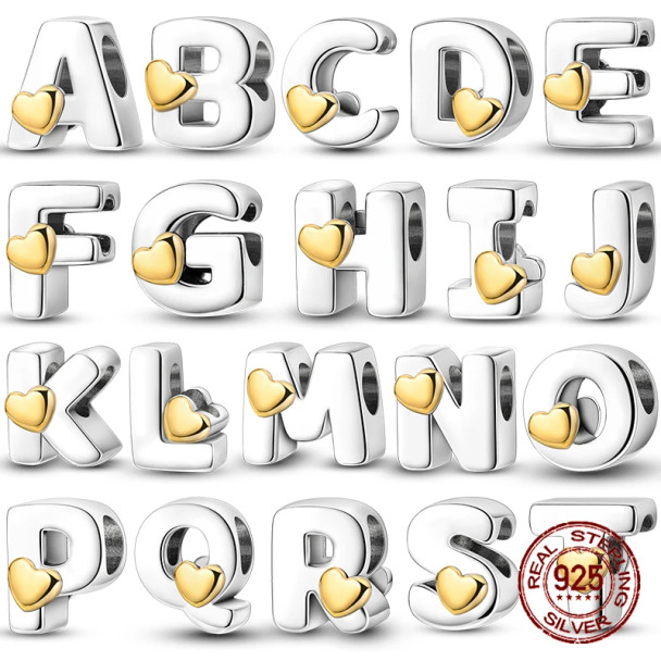 925 Silver Letter A-Z Alphabet Charm Name Beads Fit Original Pandora Bracelets Charms for Women DIY Pendant Making Jewelry