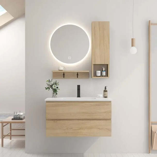 Log Color Bathroom Vanity Cabinet With Sink Bathroom Smart Mirror Cabinets Ceramic Integrated Washbasin Bathroom Furniture