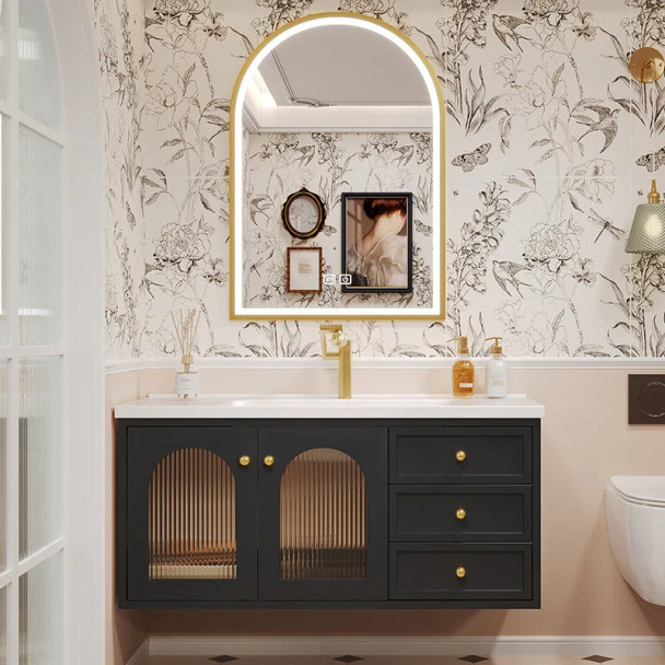 New Oak Solid Wood Bathroom Cabinet with Smart Mirror European Retro Washbasin Bathroom Vanity Cabinet with Sink