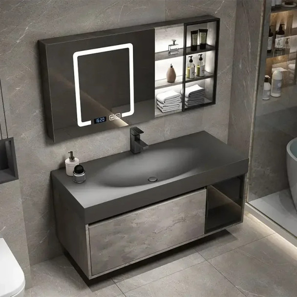 New Modern Bathroom Cabinet Smart Mirror Cabinet Rock Integrated Washbasin Bathroom Vanity Cabinets With Sink Bathroom Furniture