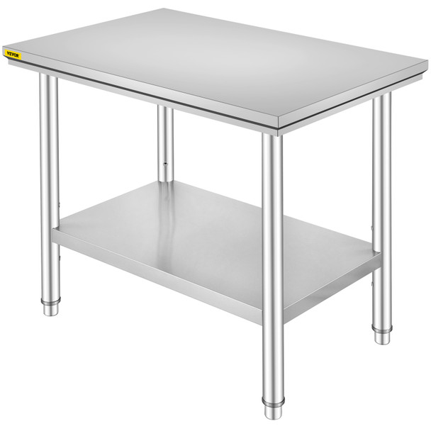 VEVOR Kitchen Work Bench Commercial Catering Table Worktable with Undershelf Stainless Steel 330LBS 286LBS for Restaurant Garage