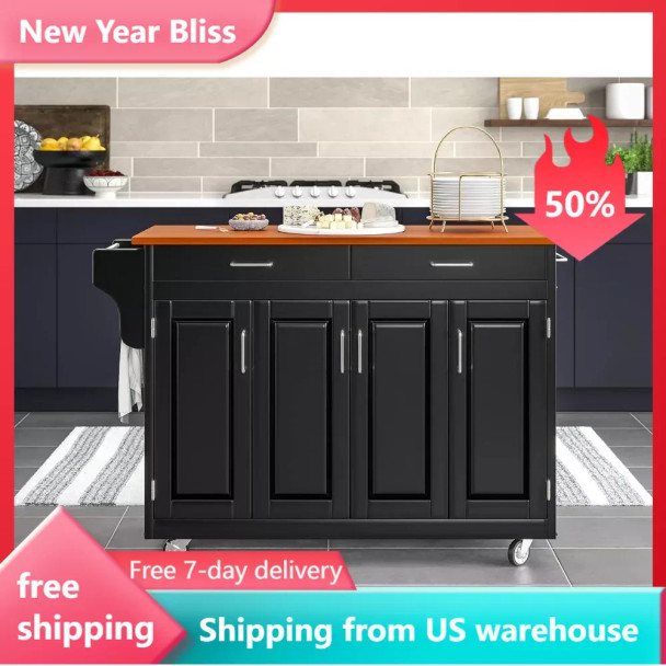 Create-a-Cart Black 4 Door Cabinet Kitchen Cart With Oak Top By Home Styles Auxiliary Car With Wheels Storage Trolley Islands