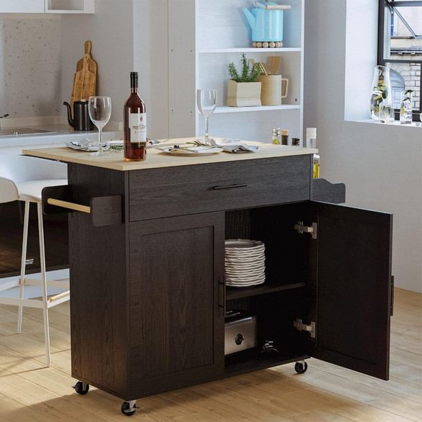 Rolling Kitchen Island Table on Wheels with Drop Leaf, Trolley Drawer, Storage Cabinet, Spice/Towel Rack, Free Shipping