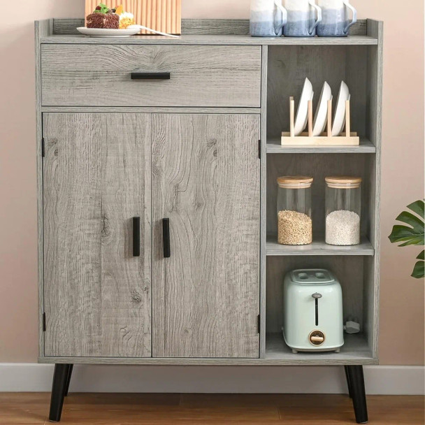 Freestanding Storage Cabinet, 2 Doors and 3 Shelves, Kitchen Cupboard for Living Room, Hallyway Furniture