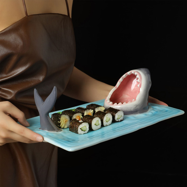 2023 Creative Shark Shape Rectangular Ceramic Plates Sushi Dessert Storage Plate Cheese Board Dining Table Kitchen Decor