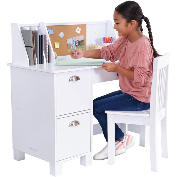 Board and Cabinets Kids Table and Chair Set Wooden Study Desk for Children With Chair Whitefreight Free Children's