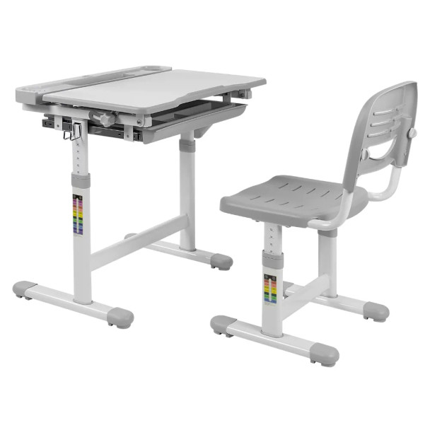 Kids Desk and Chair Set | Height Adjustable Children's Workstation with Storage Drawer | Grey Children Tables Kids Desk and Chair Set | Height Adjustable Children's Workstation with Storage Drawer | Grey Children Tables