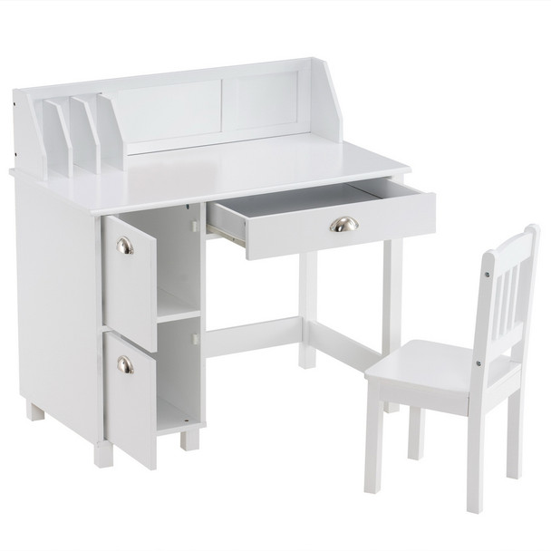 (90 x 45 x 86)cm Spray Paint Student Table and Chair Set Children Study Table Set Study Desk B White (90*46.5*81cm)