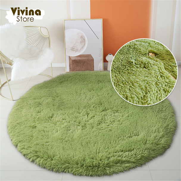 Round Plush Carpet For Living Room Green Shaggy Rug For Sofa Chair Long Hair Floor Mat Bathroom Decoration Kids Rug Fluffy