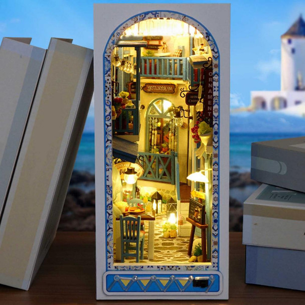 DIY Wooden Book Nook Shelf Insert Miniature Building Kits Sea Breeze Casa Bookshelf Assembly Bookend Adults Birthday Gifts