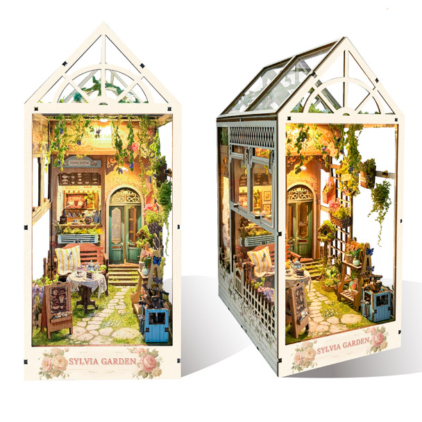 DIY Book Nook Insert Shelf Kits Wooden Miniature Building Kit Sylvia Garden Bookstore Bookend Bookshelf Home Decoration Gifts