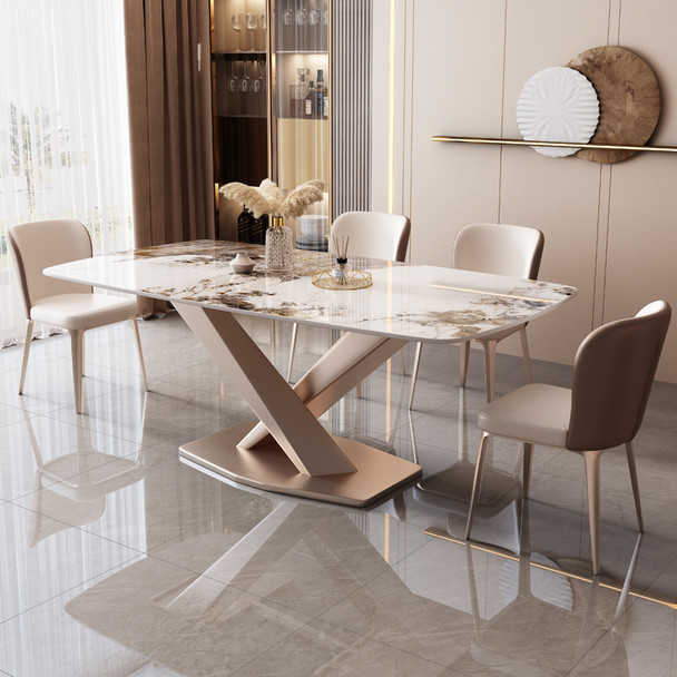 Metal Nordic Chairs Dining Table Kitchen Luxury Natural White Marble Dining Table Restaurant Side Mesa De Jantar Home Furniture