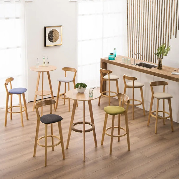 Solid Wood Bar Chair-Simple Northern European Style Retro Coffee Shop Milk Tea Shop Bar Chair Front Desk Stool