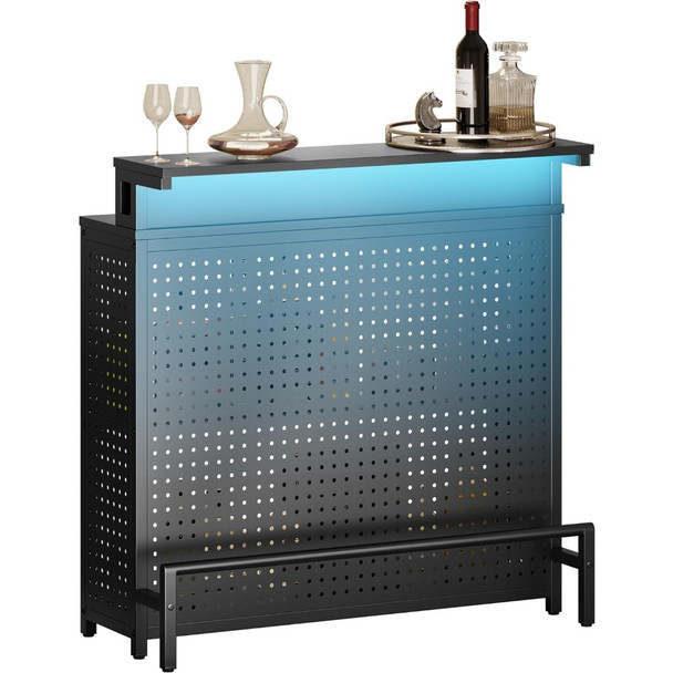 Mini family bar unit with music sensing LED lights, alcohol and coffee rack with counter high pole desktop alcohol storage rack