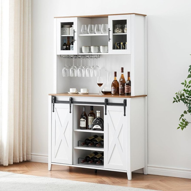 Bar Cabinet with Sliding Door, with Storage Shelves, with Wine and Glasses Rack, Sideboard Cupboard for Kitchen, Dining Room