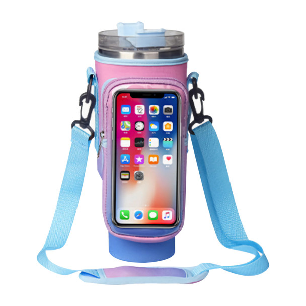 Water Bottle Carrier Bag wi Phone Pocket for Stanley 40oz Tumbler Water Bottle Holder wi Strap Adjustable Water Bottle Sling Bag