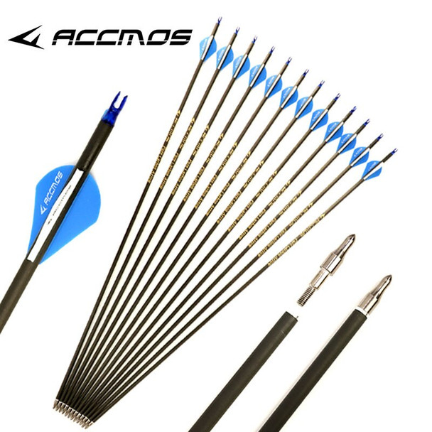 12pcs Newest Spine 350 400 Pure Carbon Arrow Id 6.2mm Archery Golden