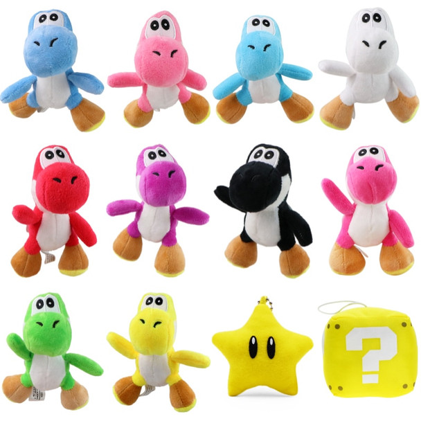 Kawaii Mario Bros Green Yoshi Soft Plush Keychain Toys Yellow Super Star Block Stuffed Animals Peluche Pendants Dolls For Kids