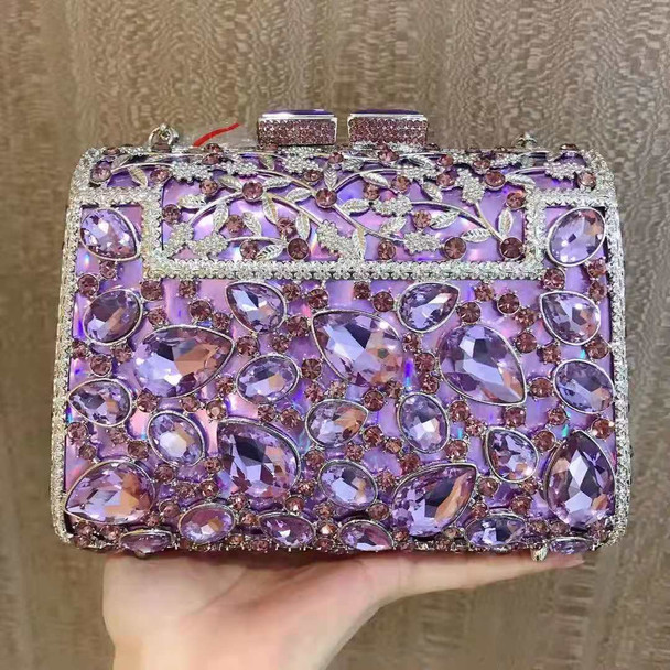 Purple Silver Colorful Woman Diamond Sweet Dinner Evening Bag Lady Crystal Prom Party Handbag Female Banquet Clutch Purse Wallet
