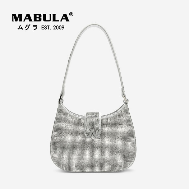 MABULA Rhinestone Bling Women Shoulder Bags Small High Quality Diamond Tote Handbag Luxury Design Half Moon Purse Crossbody Bag