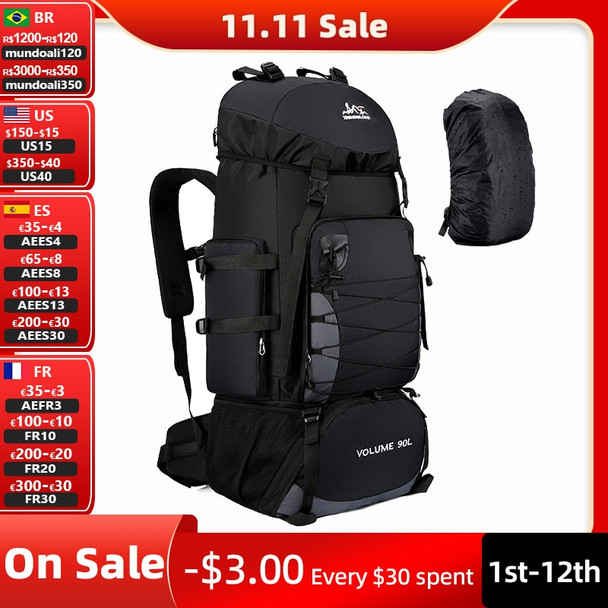 80l 90l Large Camping Backpack Travel Bag Men's Women Luggage Hiking