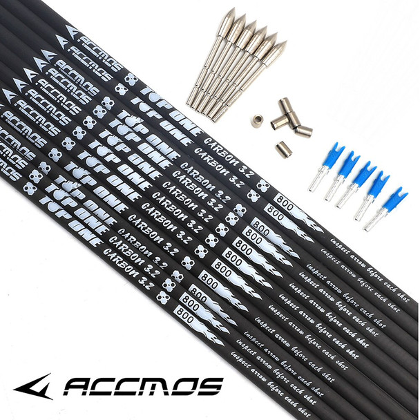 6 12pc ID3.2MM 0.006 Straightness Pure Carbon Arrow Shaft Spine 350