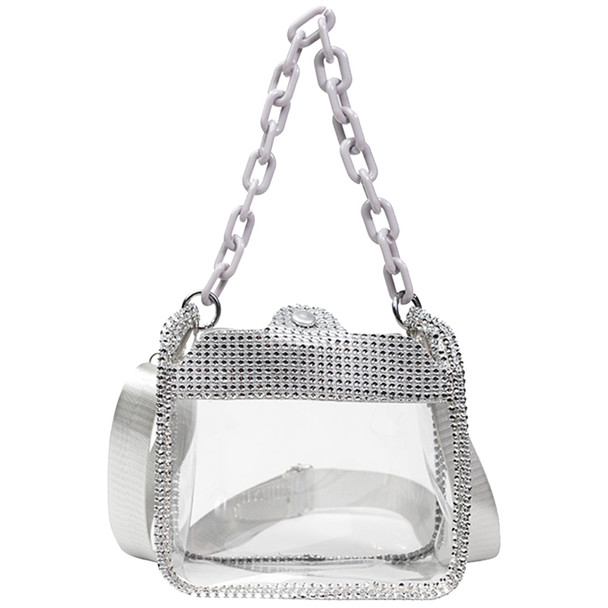 PVC Jelly Bags Makaron Chain Women Single Shoulder Crossbody Bag Fashion Rhinestone Handbags Waterproof Transparent Design Bags