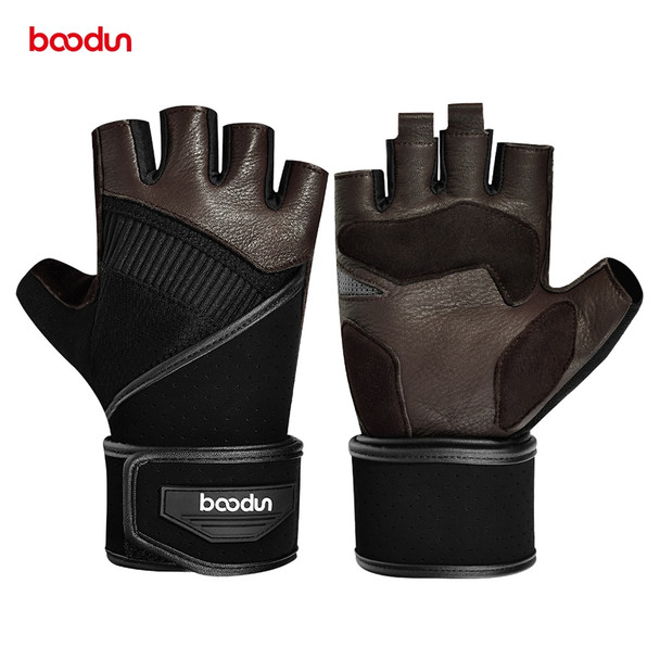 Boodun Buck Leather Gym Gloves Bodybuilding Weight Lifting Fitness