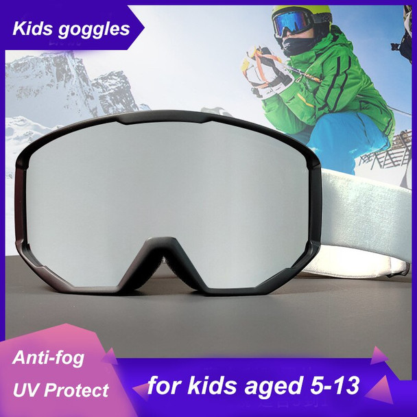 Clildren Big Skiing Goggles For Aged 5-13 Anti-fog Uv Protect Kids Ski