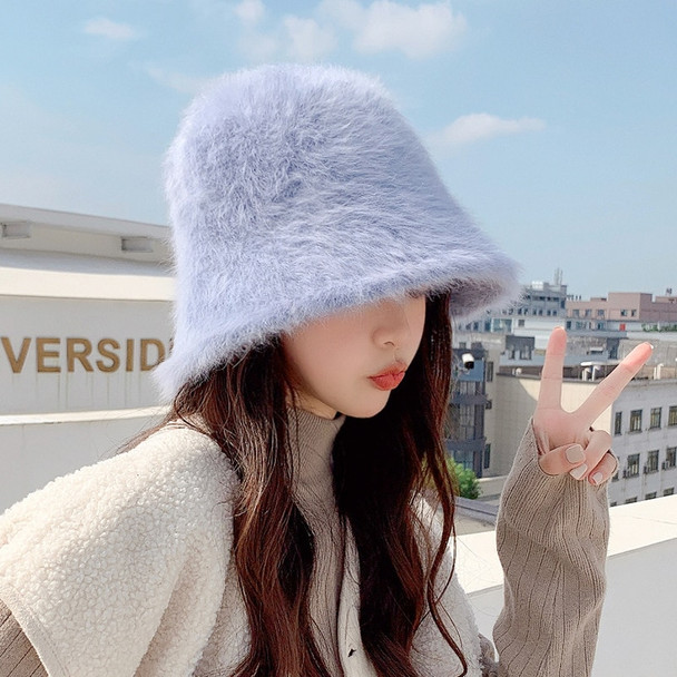 Hat Winter Women's Fashion Solid Color Rabbit Fur Hat Bucket Cap