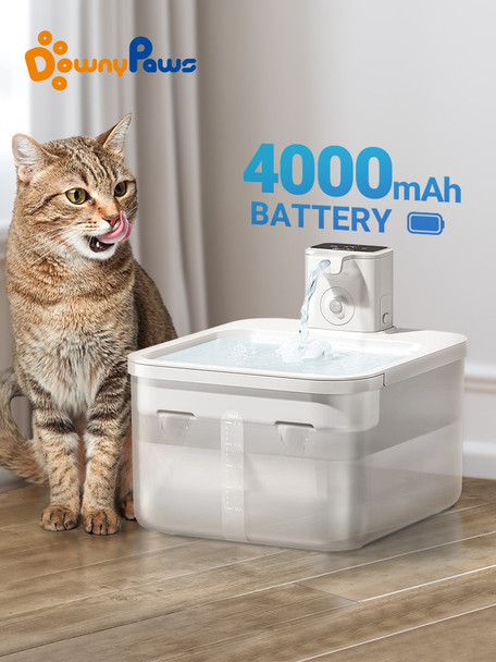 DownyPaws 2.5L Wireless Cat Water Fountain Battery Operated Automatic Pet Water Drinker with Motion Sensor Dog Water Dispenser