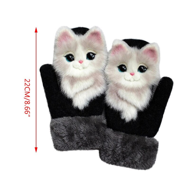Women Men Winter Finger Rabbit Knitting Knitted Gloves Cute 3D Fluffy