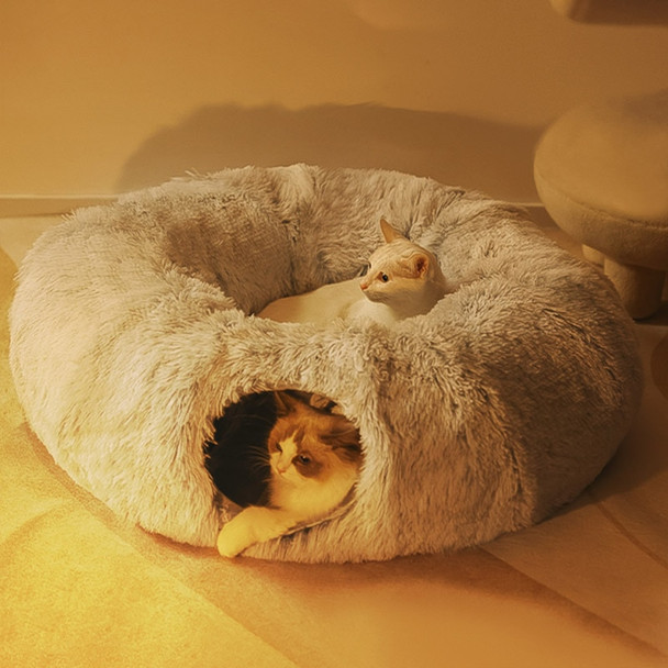 2 In1 Round Cat Bed House Funny Cat Tunnel Toy Soft Long Plush For Cat House Small Dogs Basket Kittens Bed Mat Kennel Deep Sleep