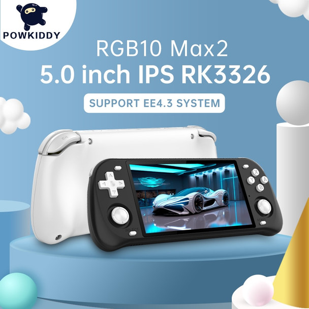 POWKIDDY Retro Open Source System RGB10 Max 2 Pure Black White Handheld Game Console RK3326 5.0-Inch IPS Screen Children's Gifts