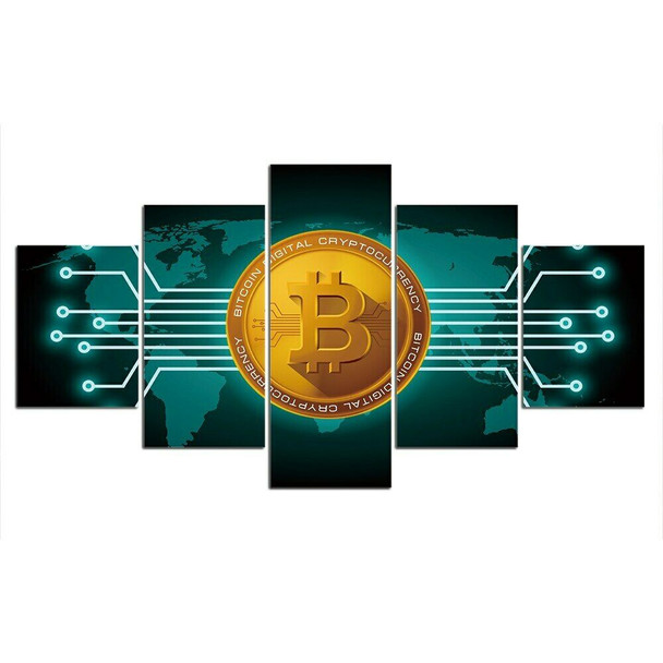 5Pcs Bitcoin Crypto Cryptocurrency Decor Canvas Wall Art Pictures