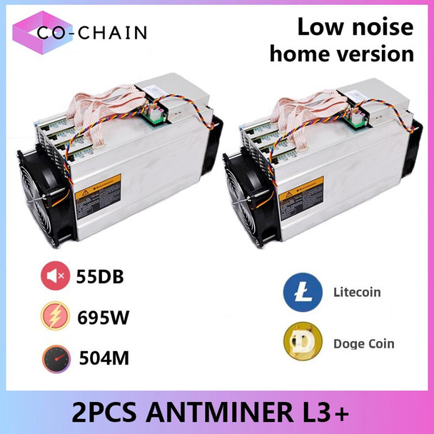2PCS ANTMINER L3+(55dB Low Noise Home Version) with PSU Scrypt