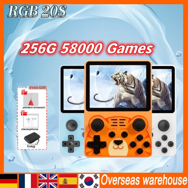 256G POWKIDDY New Original RGB20S 3.5-Inch IPS Screen HD Dual Card Console Retro Open Source System  Handheld Game 58000 Games
