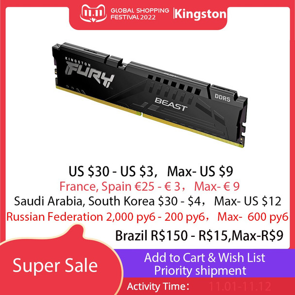Kingston DDR5 RAM HYPERX FURY Module 16GB 16GBX2 5200MHZ 32G Memoria