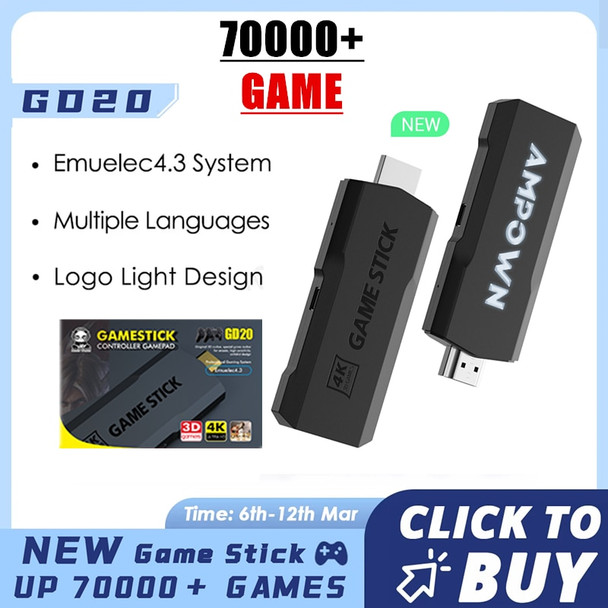 GD20 Game Stick 4K Video Game Console 2.4G Wireless Controller CPU Aigame 905M Emuelec 4.3 Support Retro 70000 Games GD10