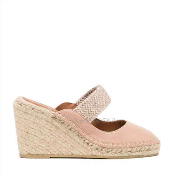 Leather Braided Slippers Half Head Female Slippers Pointed Toe