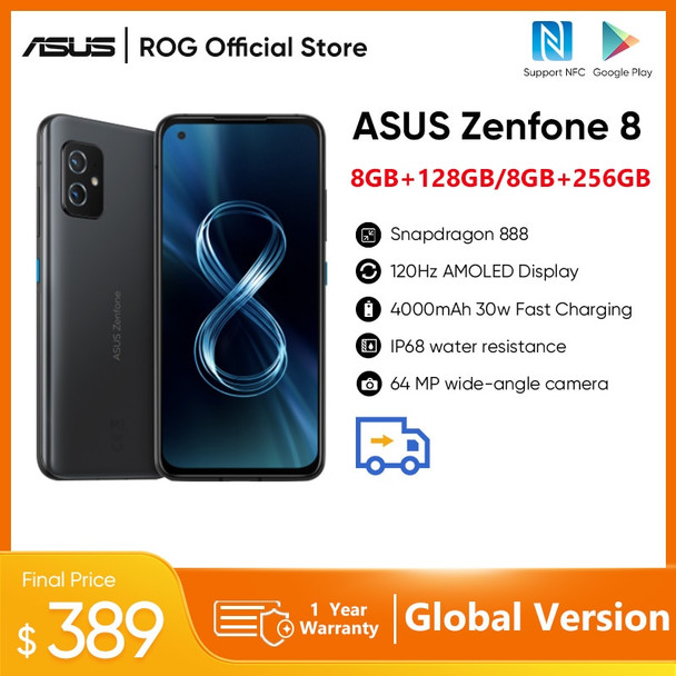 ASUS Zenfone 8 5G Global Version Snapdragon 888 5.9" 120Hz AMOLED Display 4000mAh 30W Fast charging 64MP Main Cameras NFC
